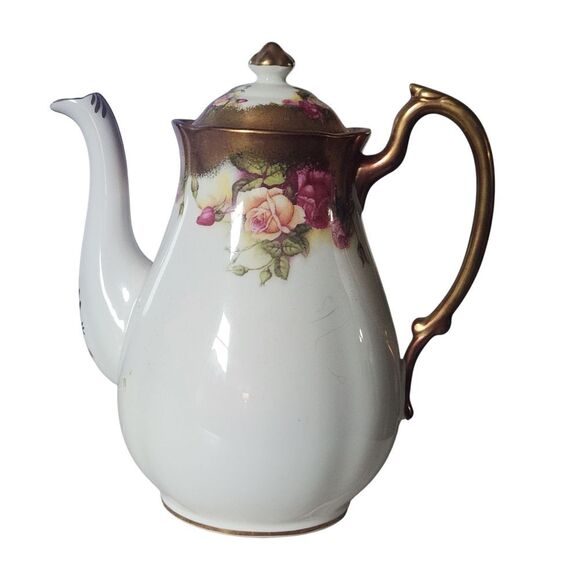 Royal Chelsea Golden Rose China Footed Coffee Pot Small England Nice - Picture 1 of 13